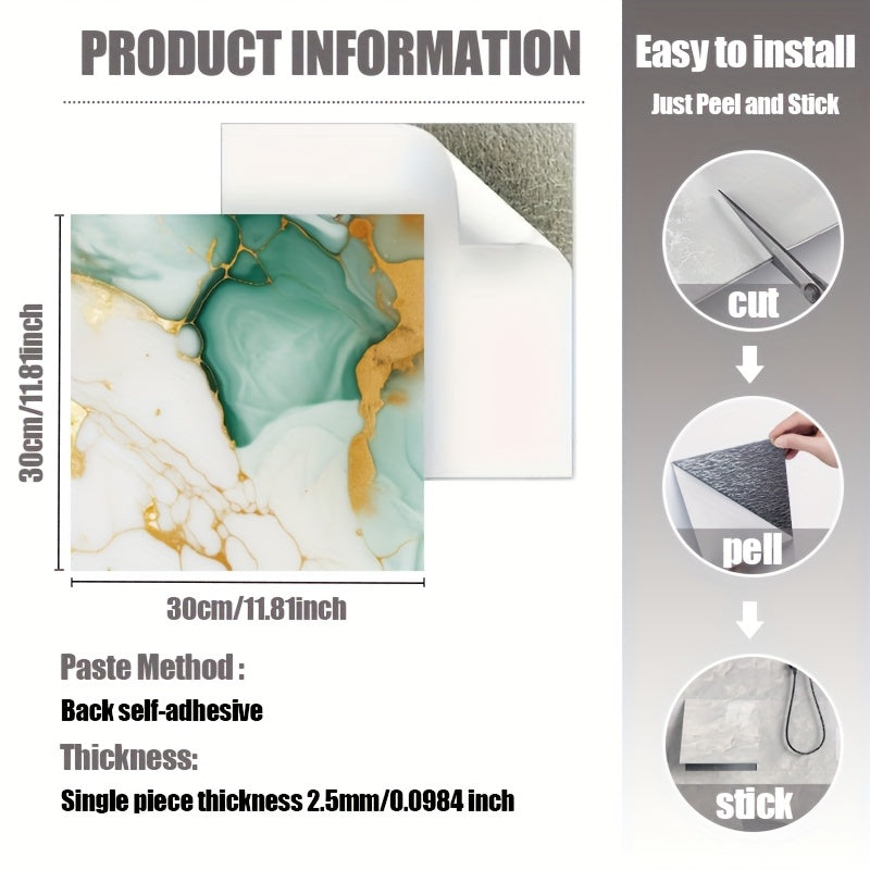 Luxury Marble Wall Panels 47.78×47.78 cm aus 3D-Vinyl, selbstklebend, spritzwassergeschützt und geeignet für Schlafzimmer, Wohnzimmer, Dusche und Bar