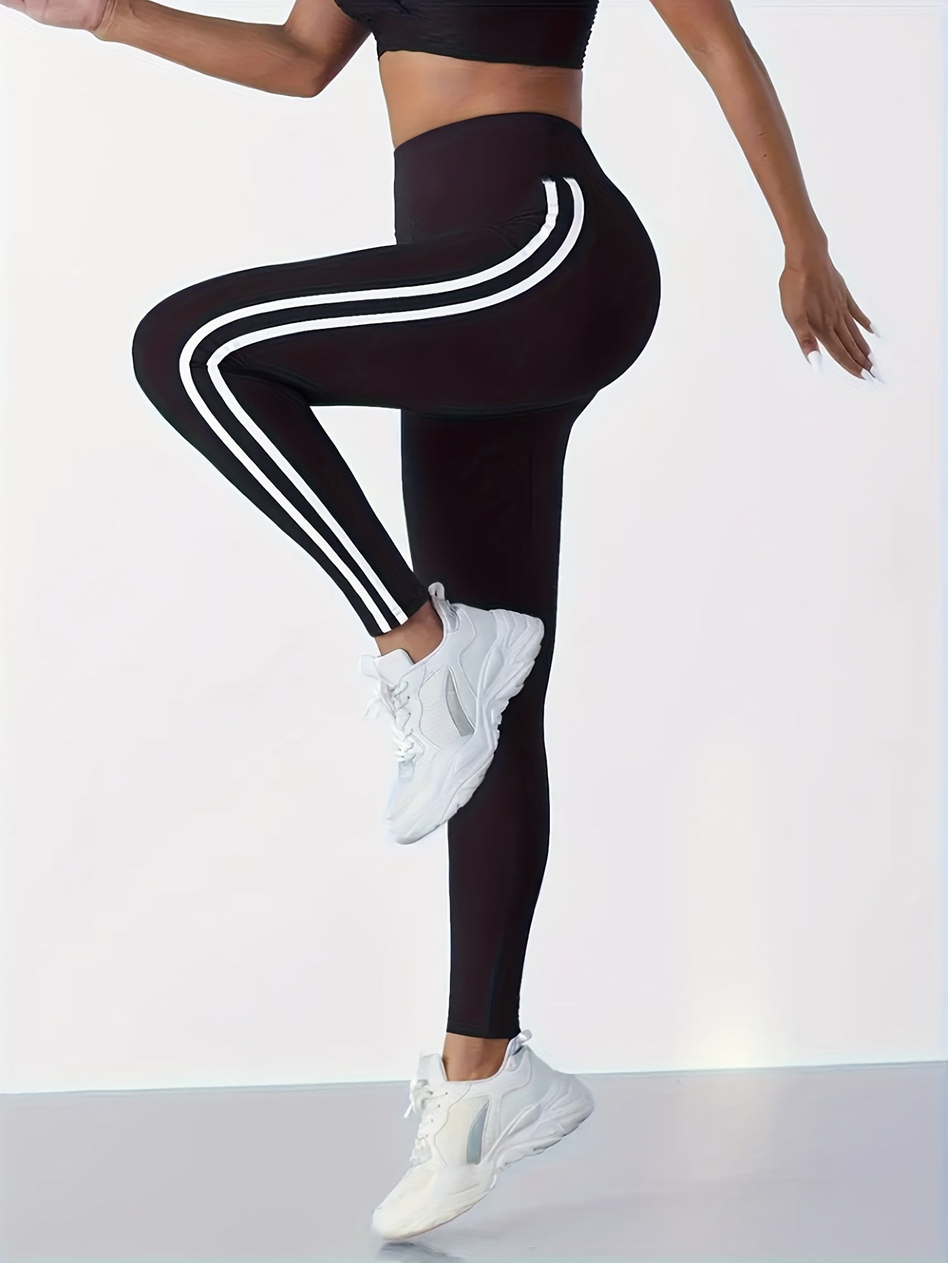 Schlankmachende Sportleggings mit hoher Taille und zwei Streifen für Damen, geeignet für den Außenbereich im Frühjahr und Herbst 2024, dehnbare, enge Yoga-Fitness-Hose mit Knöchellänge. - FUXL-Shopify