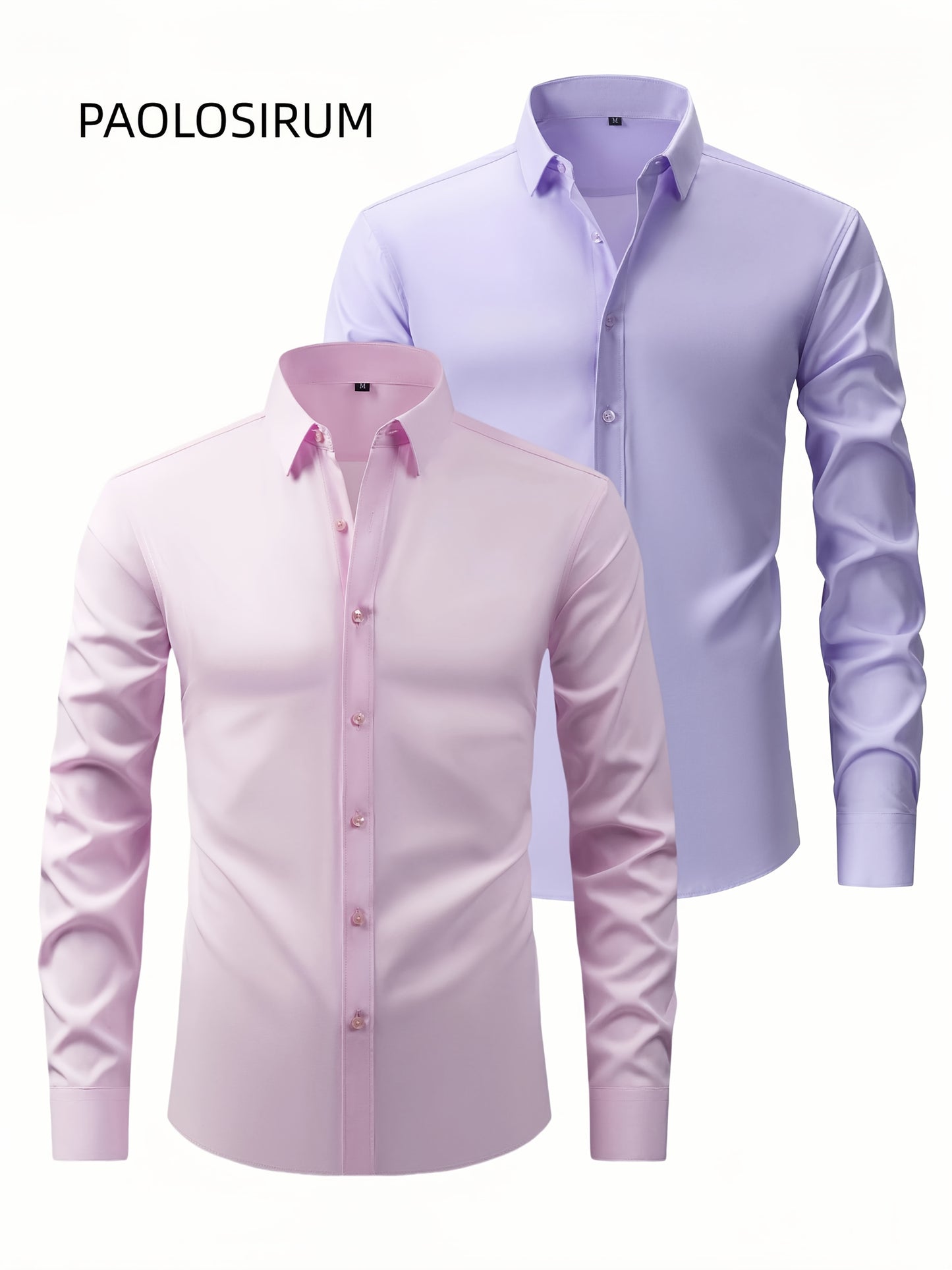 2er-Set Herren-Shirts – Einfarbig, elastisch, Ice-Silk-Stoff, atmungsaktiv & bequem, Business-Casual mit Zwei-in-Eins-Kragen, pflegeleicht