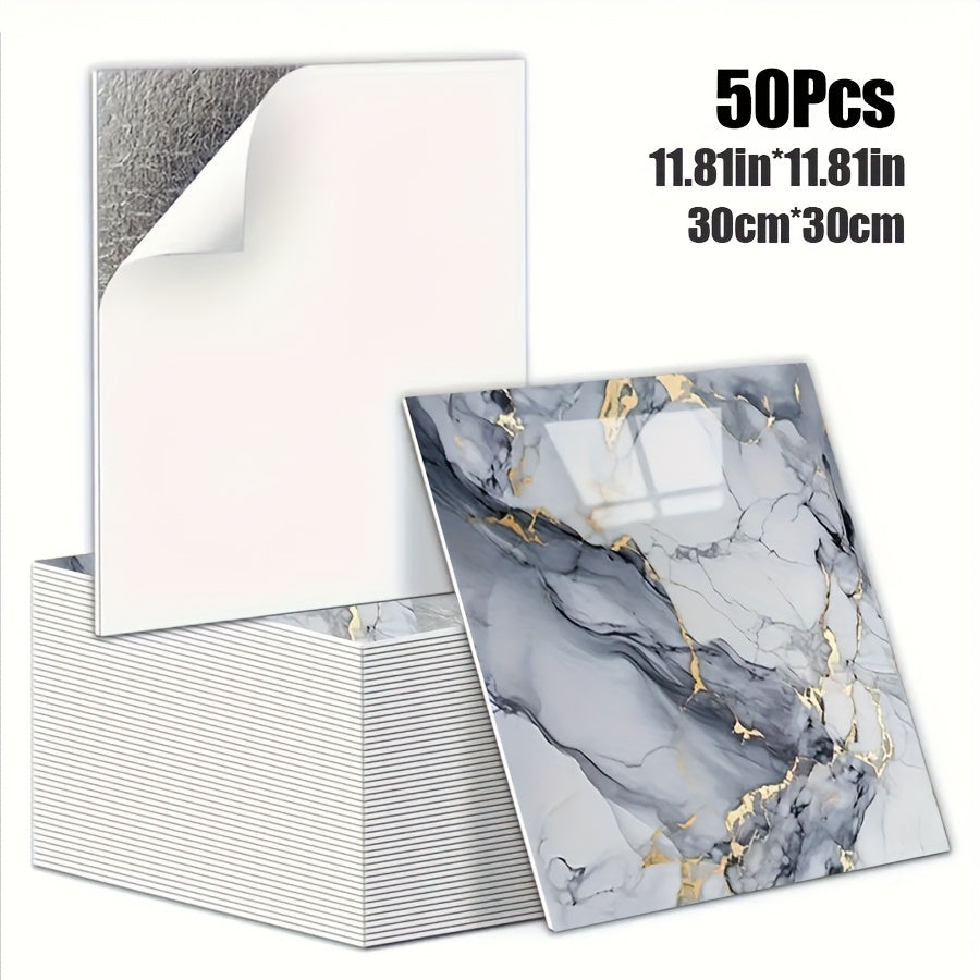 Luxury Marble Wall Panels 47.78×47.78 cm aus 3D-Vinyl, selbstklebend, spritzwassergeschützt und geeignet für Schlafzimmer, Wohnzimmer, Dusche und Bar