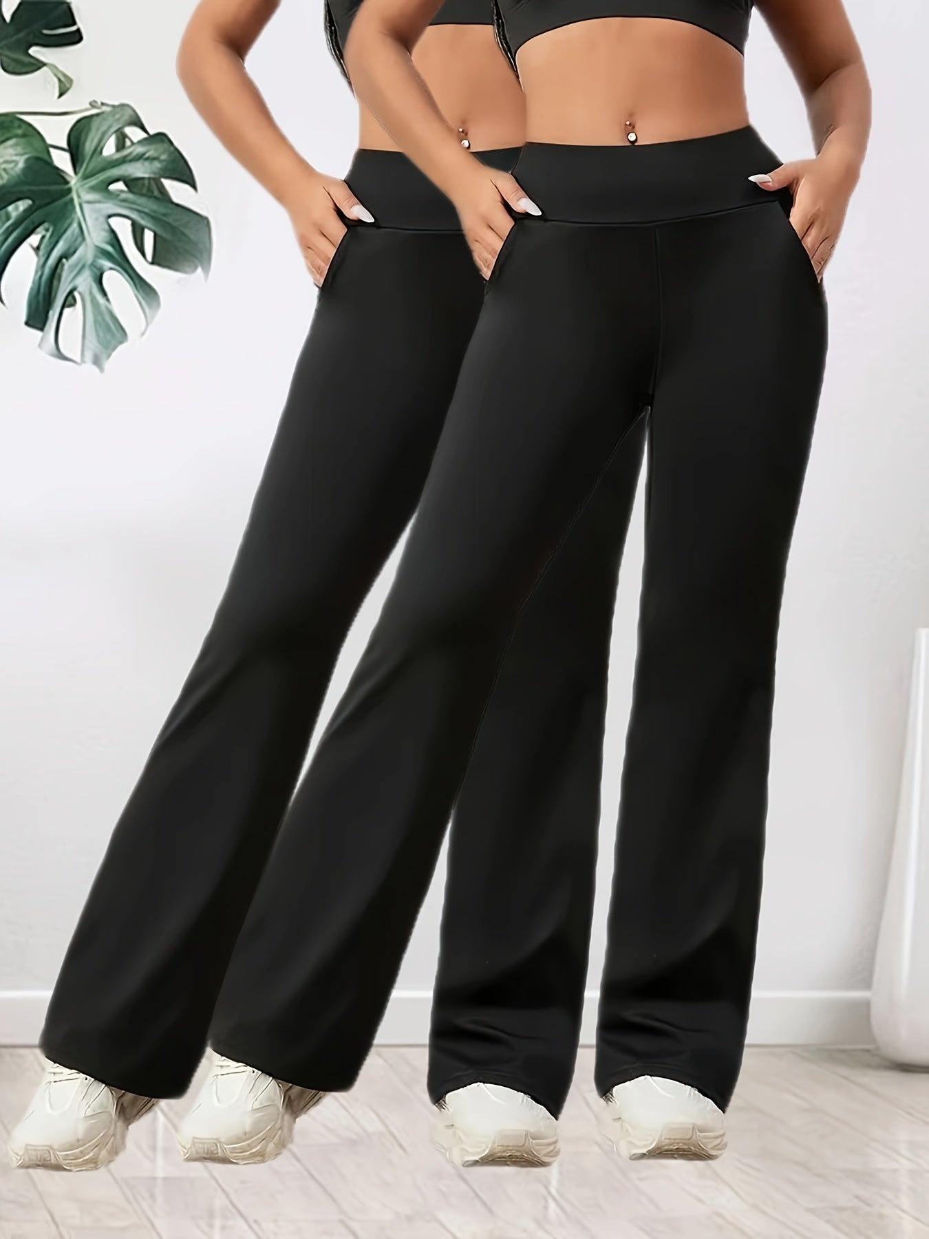 2er - Set Damen High - Waist Weite Flare - Hosen – Dehnbarer Elastikbund, atmungsaktiver lockerer Schnitt für Yoga, Spaziergänge & Freizeit, Olivgrün & Schwarz, Seitentaschen, Ganzjahreskomfort - FUXL - Shopify