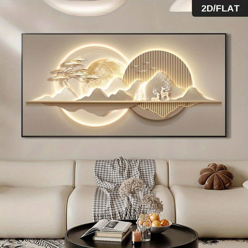 Modernes abstraktes Leinwandbild – Goldene Mondlandschaft, minimalistisches Design, Beige & Gold, rahmenlos, für Wohnzimmer & Schlafzimmer