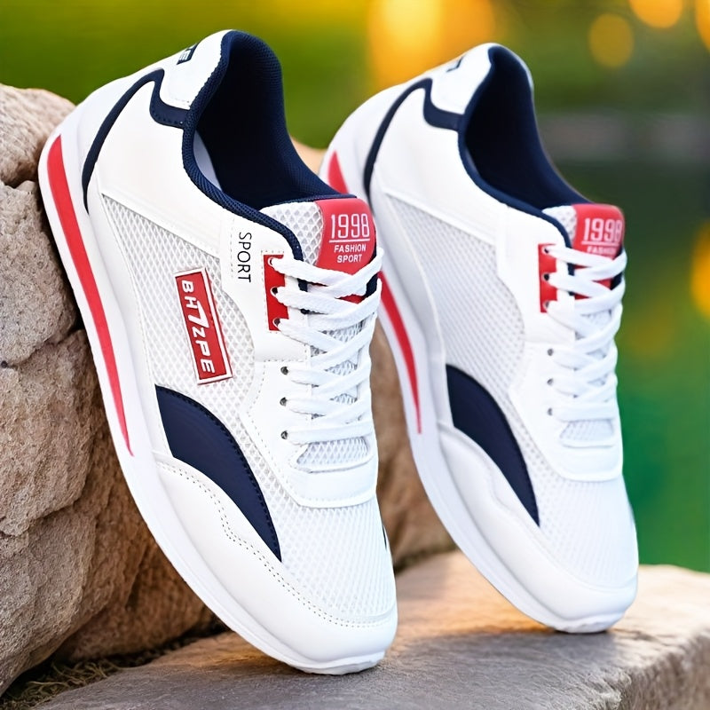Leichte Herren-Sneaker aus atmungsaktivem Mesh – Weiß mit schwarzen Akzenten, EVA-Innensohle, Gummisohle, ideal für Alltag & Outdoor | Casu