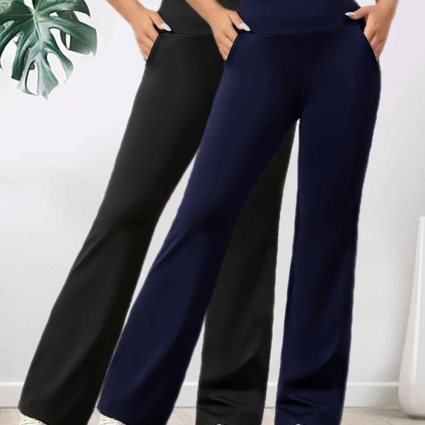 2er - Set Damen High - Waist Weite Flare - Hosen – Dehnbarer Elastikbund, atmungsaktiver lockerer Schnitt für Yoga, Spaziergänge & Freizeit, Olivgrün & Schwarz, Seitentaschen, Ganzjahreskomfort - FUXL - Shopify