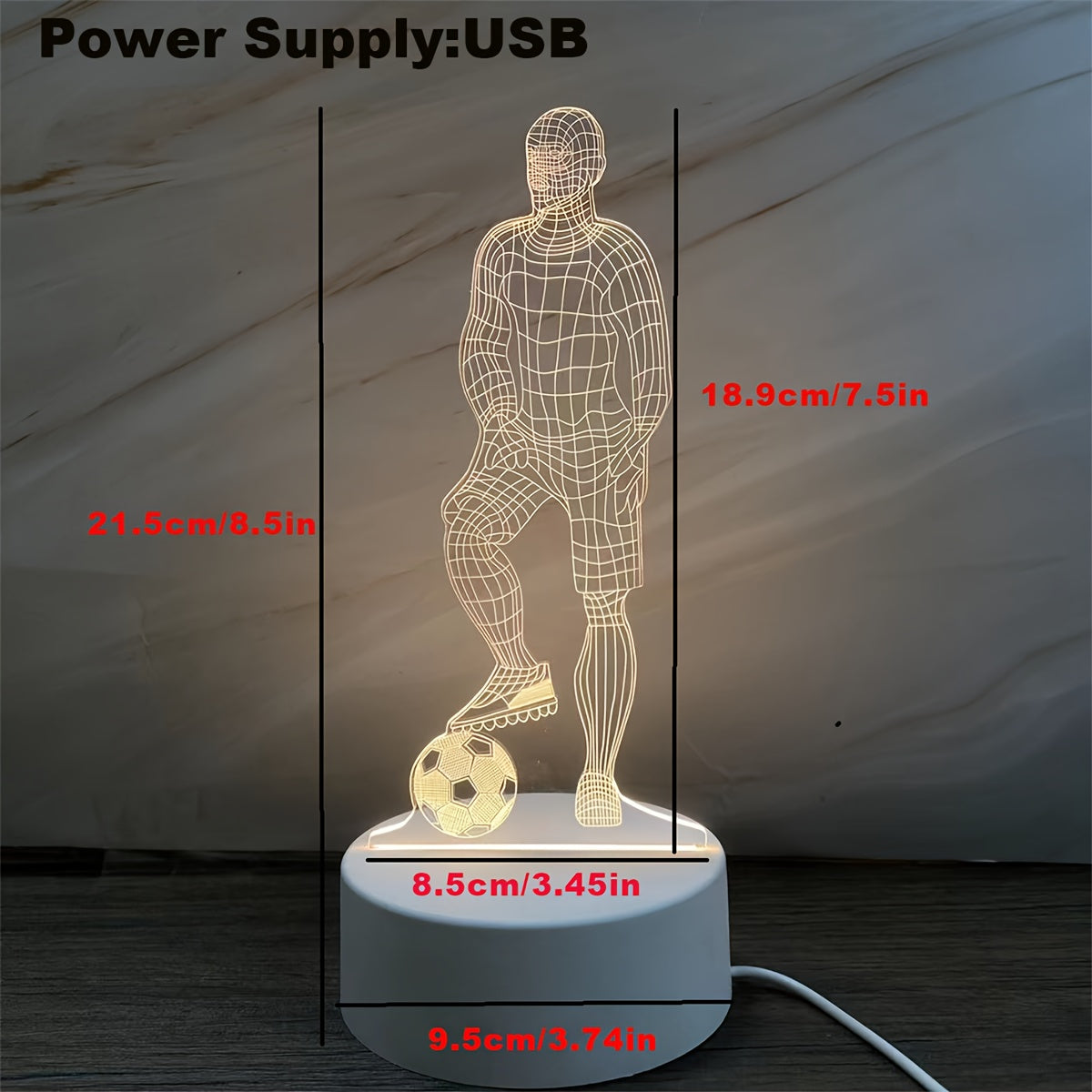 3D LED Tischlampe Fußballspieler – USB-betrieben, Acryl-Design, Sport-Dekolicht für Wohnzimmer, Schlafzimmer, Nachttisch – ohne Batterie