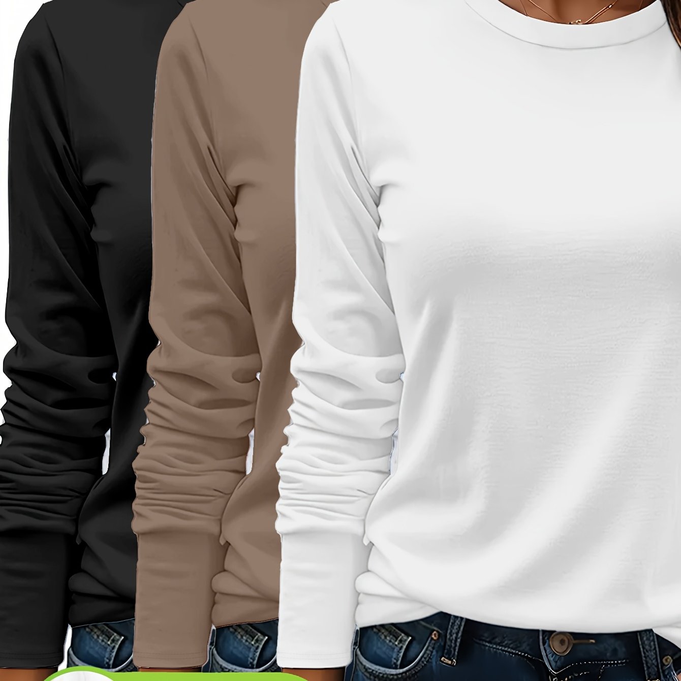 3er - Set Damen Langarmshirts aus 100 % schwerer Baumwolle – weich, langlebig, maschinenwaschbar – unifarben, bequem, für Alltag & jede Saison - FUXL - Shopify