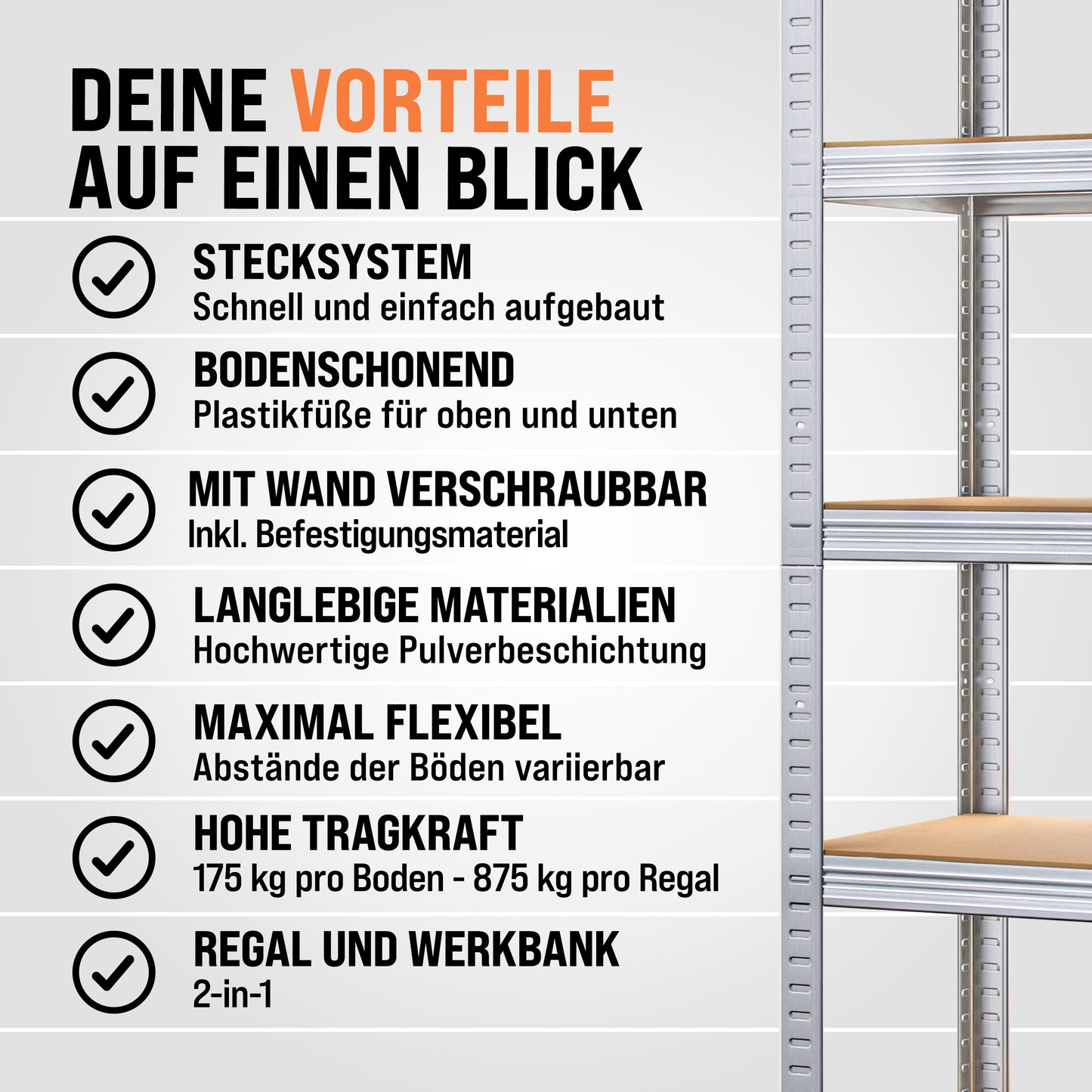 2X Schwerlastregal 180x90x40cm | 1750kg Traglast | 10 MDF-Böden | Kellerregal | Werkstattregal | Metallregal | Modular | Silbern