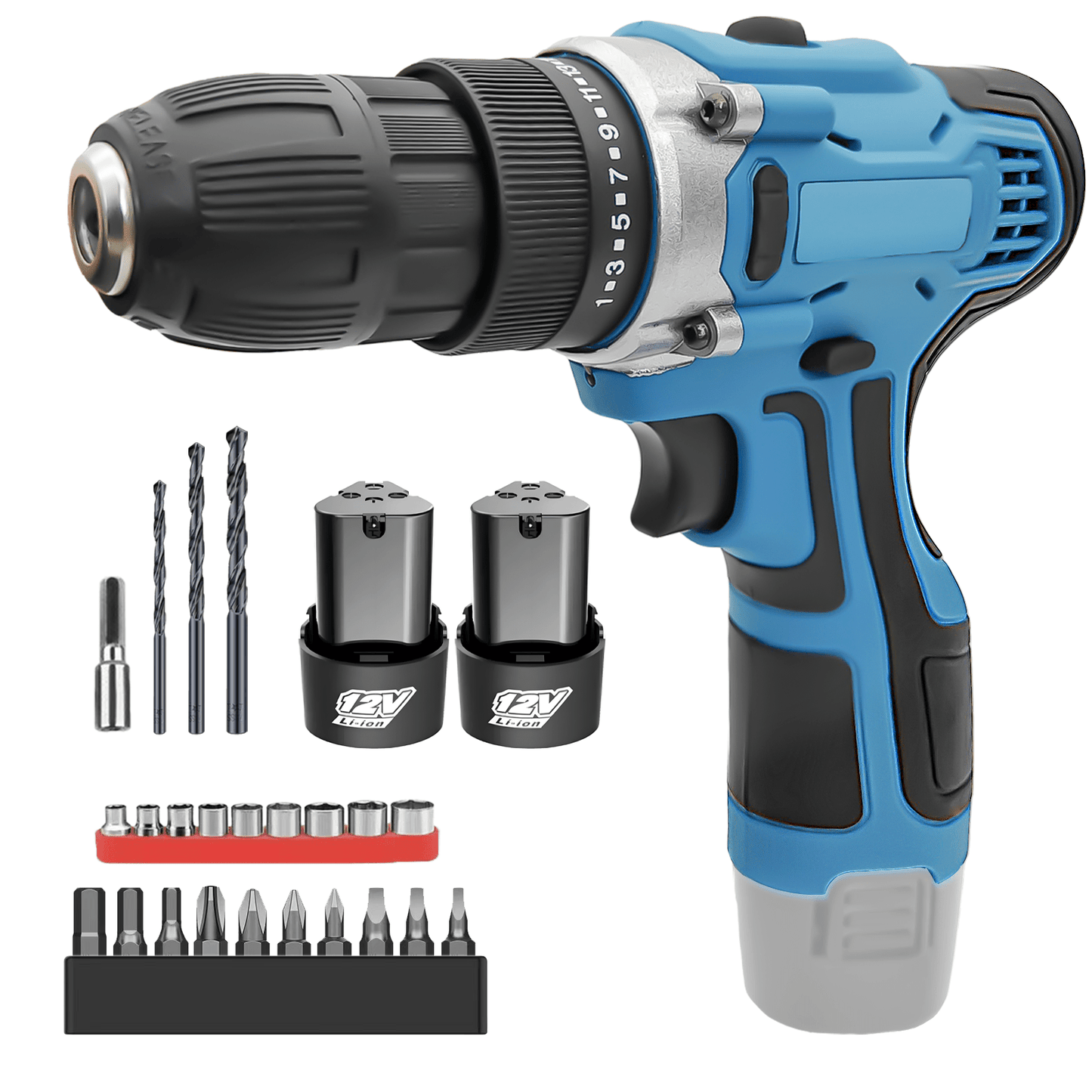 Mini Akku-Bohrmaschine 12V – Leichtes Schrauberset mit 2x 1500mAh Lithium-Akku, 50N.m Drehmoment, 23 Zubehörteilen, kabellos & ideal für DIY
