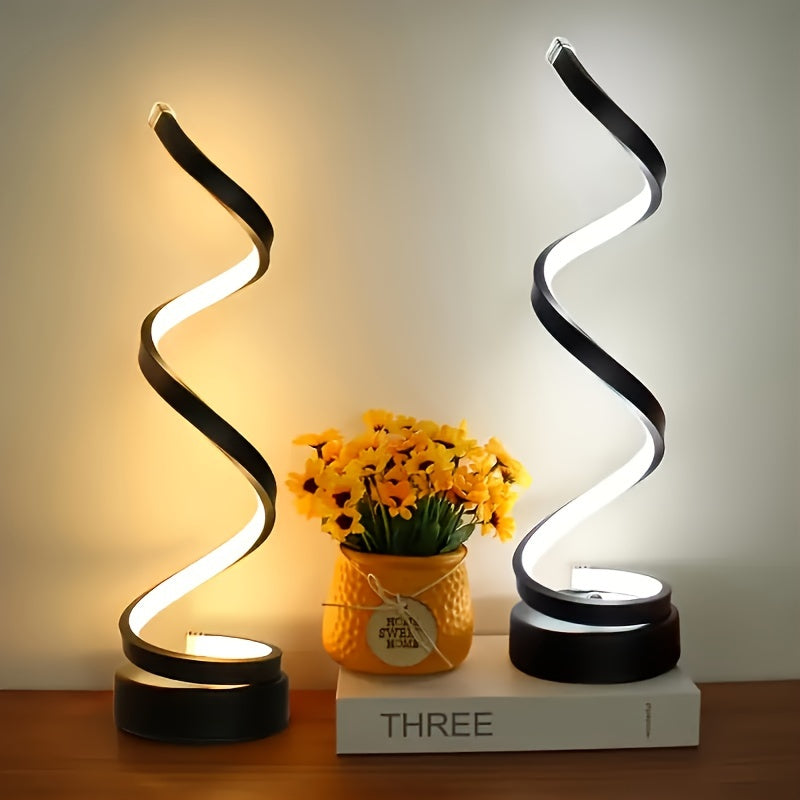 2er-Set Spiral LED Schreibtischlampen – 3 Lichtfarben, USB-betrieben – Modernes Design für Schlafzimmer, Wohnzimmer, Büro & Bar