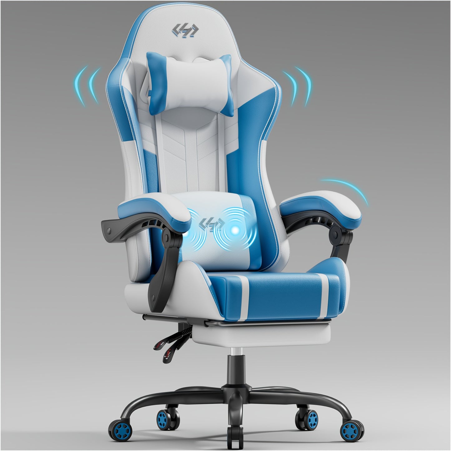 Gaming-Stuhl mit Massagefunktion – ergonomischer Racing Chair mit Fußstütze, Kopfstütze & Lendenkissen, gepolstert, bis 150 kg belastbar, ideal für PC & Konsole