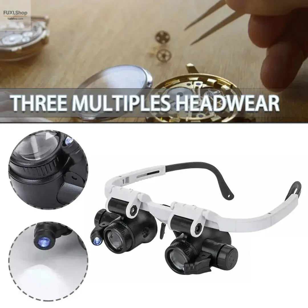 2XLED Watch Jeweler Repair Magnifier Head-Mounted Headband Adjustable Magnifying Head Eye Glasses Loupe Lens 8X 15X 23X - FUXL-Shopify
