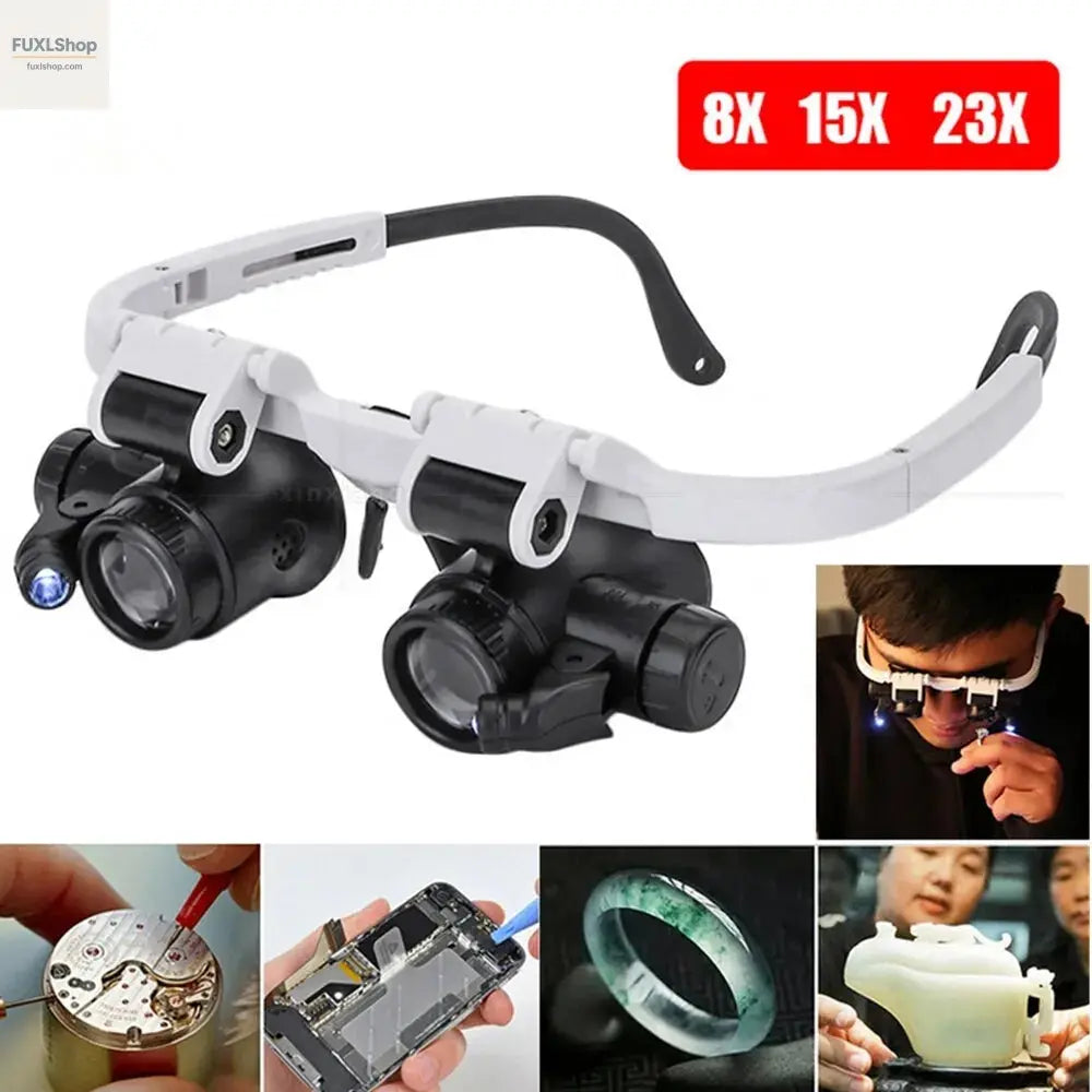 2XLED Watch Jeweler Repair Magnifier Head-Mounted Headband Adjustable Magnifying Head Eye Glasses Loupe Lens 8X 15X 23X - FUXL-Shopify