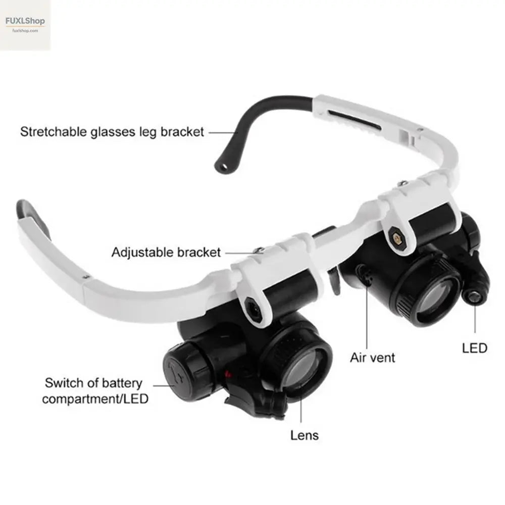 2XLED Watch Jeweler Repair Magnifier Head-Mounted Headband Adjustable Magnifying Head Eye Glasses Loupe Lens 8X 15X 23X - FUXL-Shopify