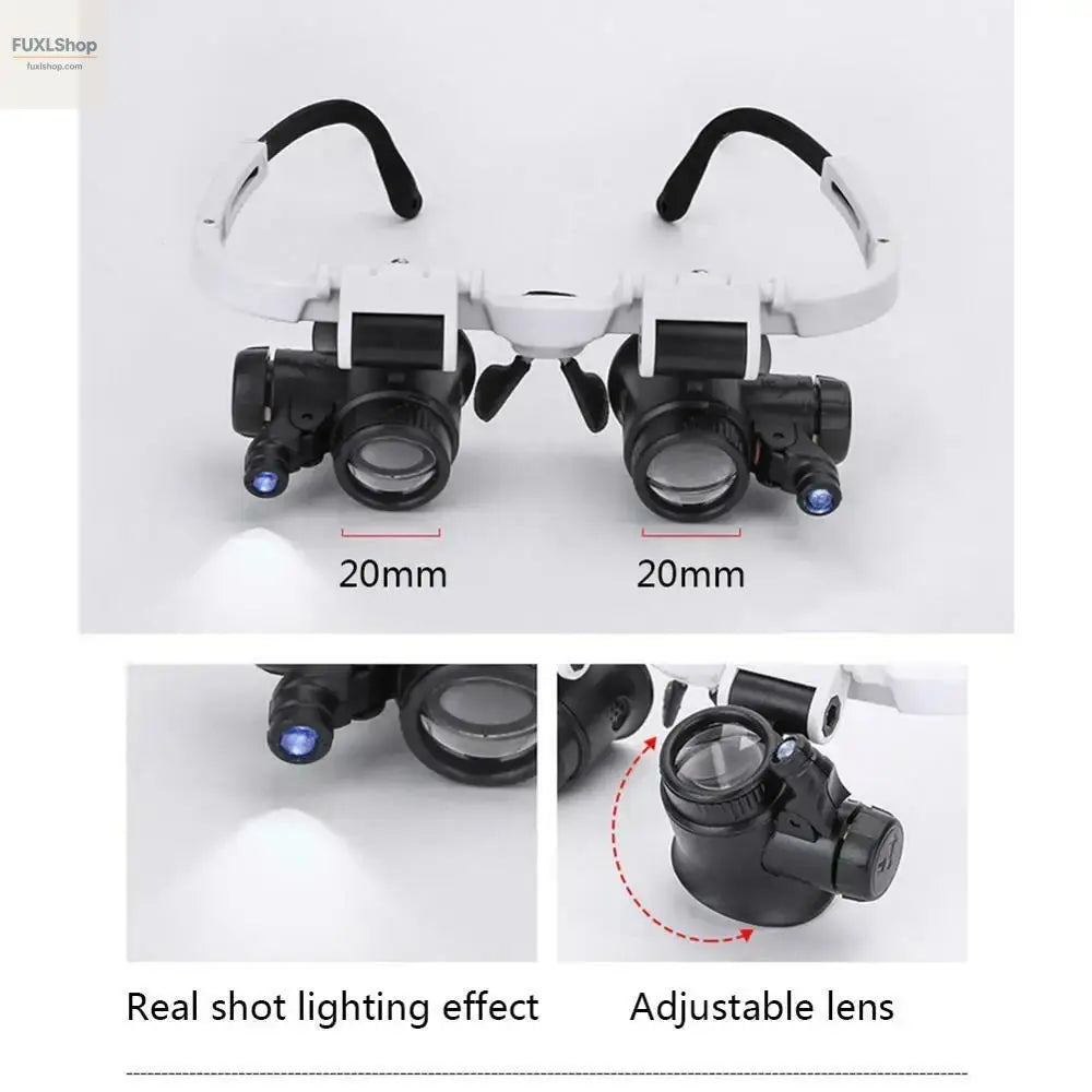2XLED Watch Jeweler Repair Magnifier Head-Mounted Headband Adjustable Magnifying Head Eye Glasses Loupe Lens 8X 15X 23X - FUXL-Shopify