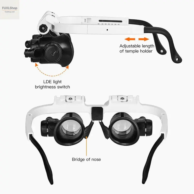 2XLED Watch Jeweler Repair Magnifier Head-Mounted Headband Adjustable Magnifying Head Eye Glasses Loupe Lens 8X 15X 23X - FUXL-Shopify