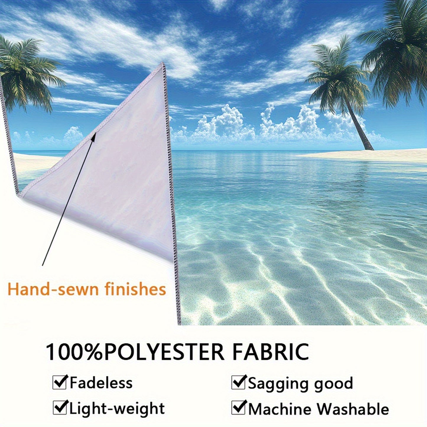 Großer tropischer Strand-Wandteppich – 2D Wandbild mit Palmen & klarem Wasser, inkl. Zubehör, ideal für Schlafzimmer & Wohnzimmer, Strand-Deko
