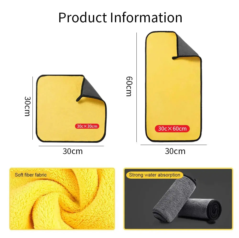 3/5/10Pcs Car Wash Microfiber Towel 30x30/60CM Car Cleaning Drying Cloth Hemming Car Care Cloth Detailing Car Wash Towel FUXL-Shopify