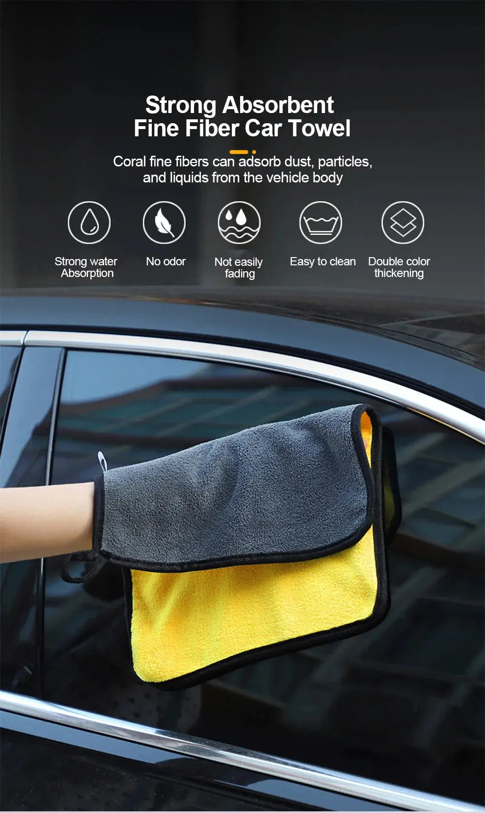 3/5/10Pcs Car Wash Microfiber Towel 30x30/60CM Car Cleaning Drying Cloth Hemming Car Care Cloth Detailing Car Wash Towel FUXL-Shopify
