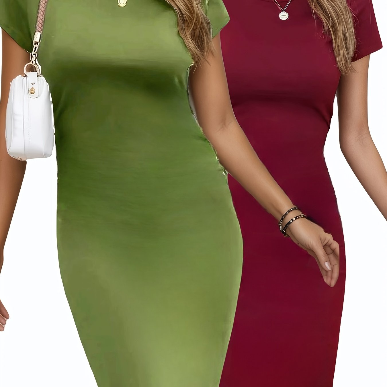 Damen Bodycon-Kleid – Einfarbig, knielang, kurzarm, verstellbare Träger, rundhals, ohne Polster, ideal für Sommer, Party, Club & elegante Anlässe