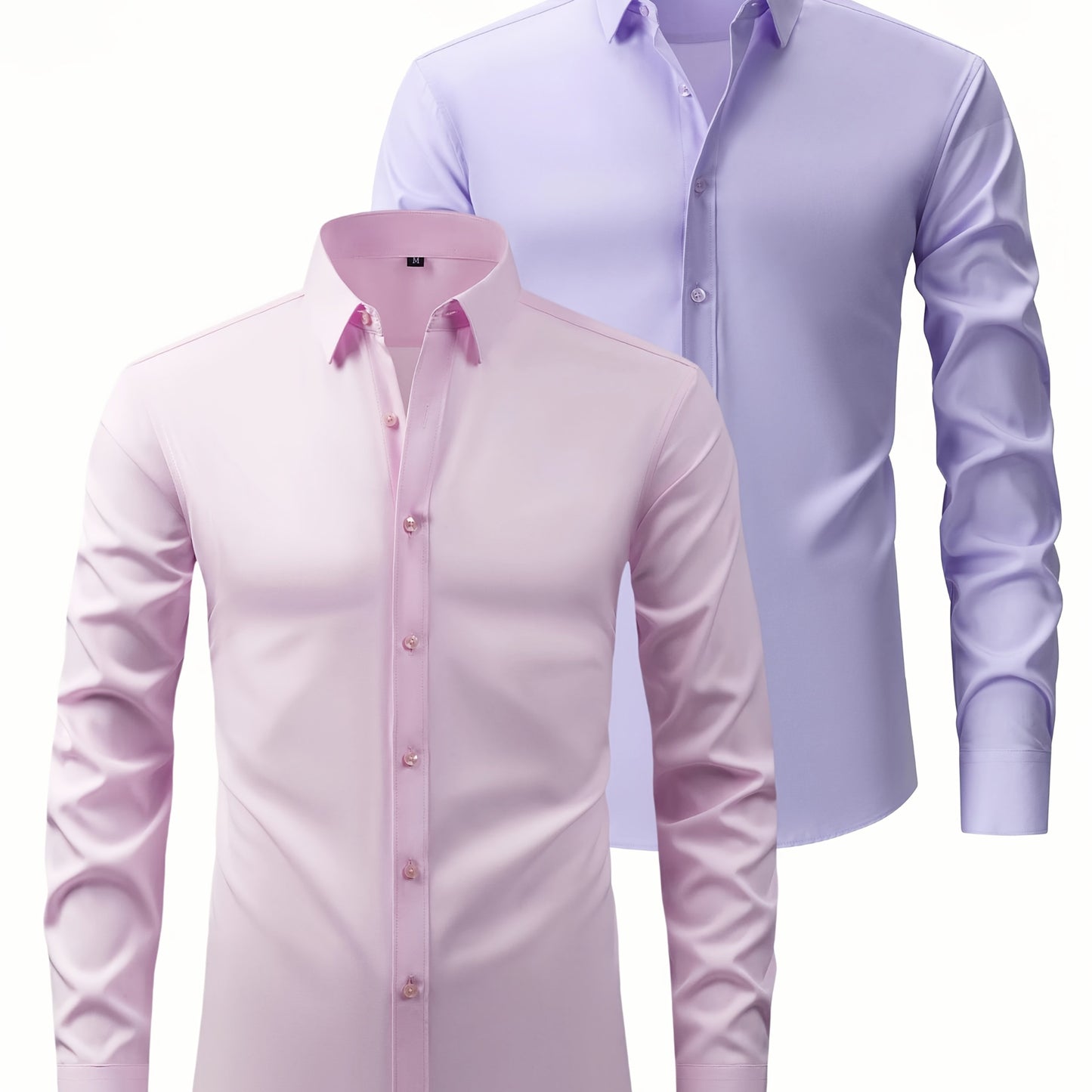 2er-Set Herren-Shirts – Einfarbig, elastisch, Ice-Silk-Stoff, atmungsaktiv & bequem, Business-Casual mit Zwei-in-Eins-Kragen, pflegeleicht