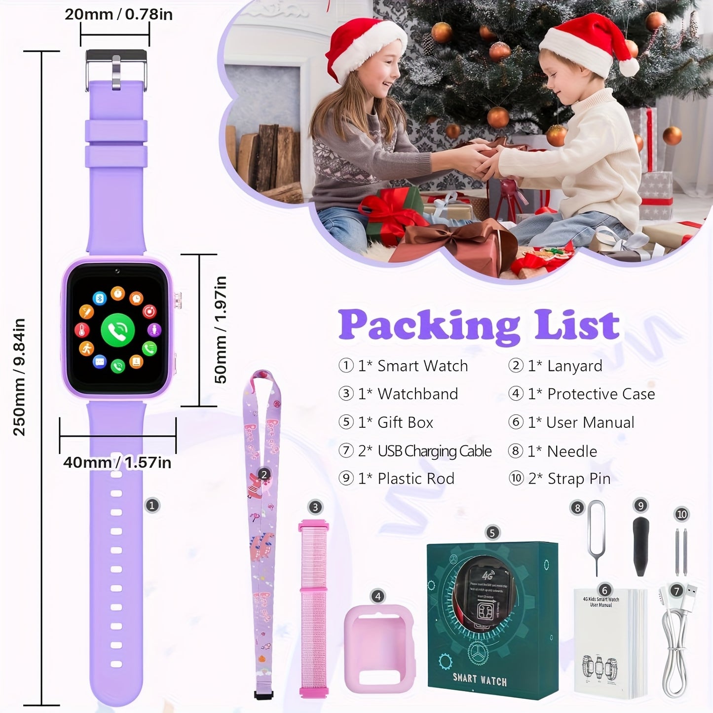 Premium LTE(4G) Smartwatch für Kinder – Android Uhr mit GPS, WLAN, SOS, Musik, ultradünn, mit integrierten Ohrhörern, ideal für Schule & Freizeit