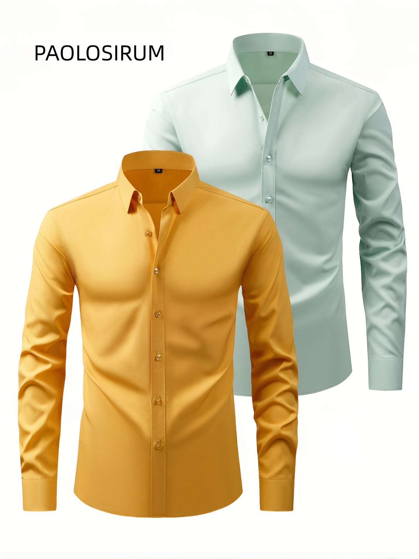 2er-Set Herren-Shirts – Einfarbig, elastisch, Ice-Silk-Stoff, atmungsaktiv & bequem, Business-Casual mit Zwei-in-Eins-Kragen, pflegeleicht