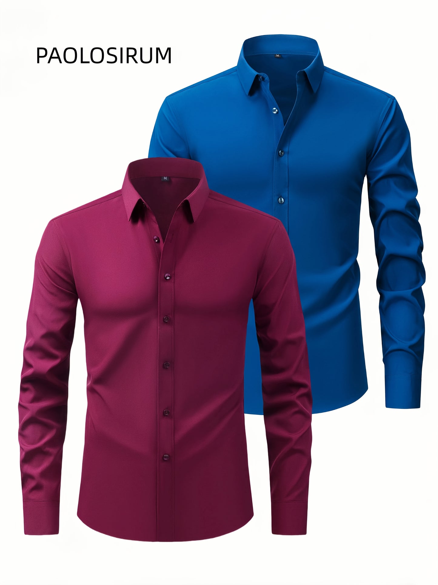2er-Set Herren-Shirts – Einfarbig, elastisch, Ice-Silk-Stoff, atmungsaktiv & bequem, Business-Casual mit Zwei-in-Eins-Kragen, pflegeleicht