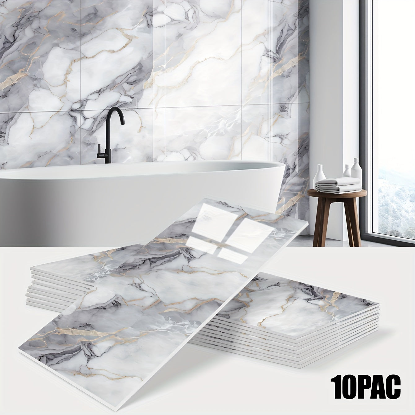 10er-Set Marmor Optik Wandfliesen – Selbstklebend, PVC, 1,8m² – Wasserfest & Hitzebeständig für Küche, Bad & Wohnzimmer – Wanddeko