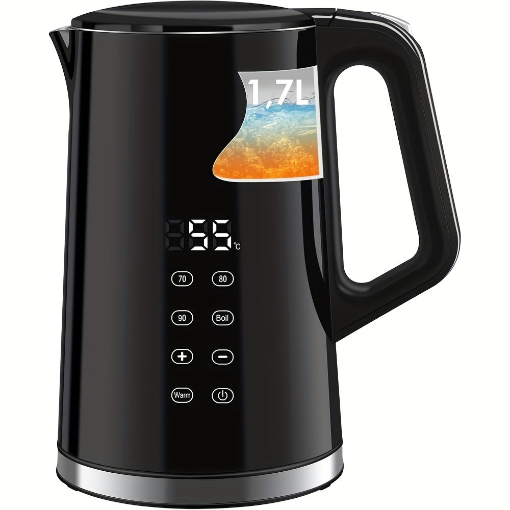 1,7L Edelstahl-Wasserkocher mit digitaler Temperaturregelung (40–100 °C), doppelwandig isoliert, BPA-frei, Trockenlaufschutz – für Haushalt & Gewerbe