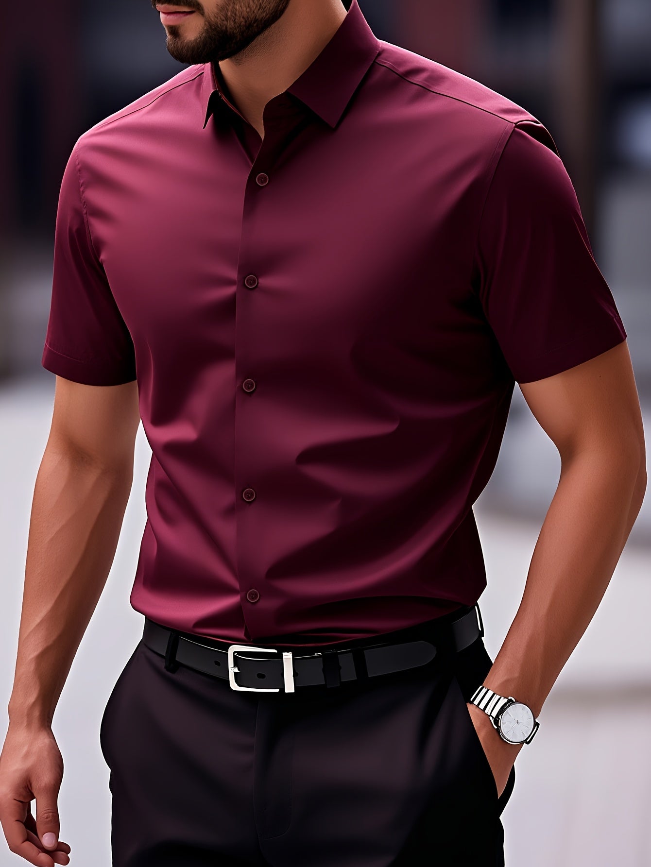 Herren Business-Freizeithemd – Kurzarm, Weiß, Pflegeleicht, Knopfverschluss, klassischer Schnitt, ideal für Büro & Alltag, glatte Struktur
