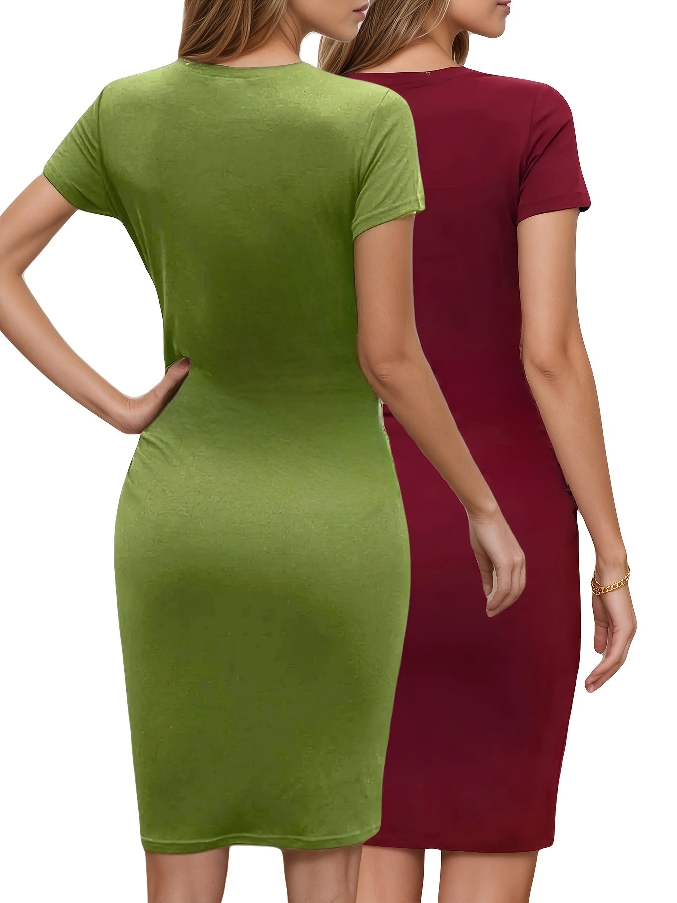 Damen Bodycon-Kleid – Einfarbig, knielang, kurzarm, verstellbare Träger, rundhals, ohne Polster, ideal für Sommer, Party, Club & elegante Anlässe