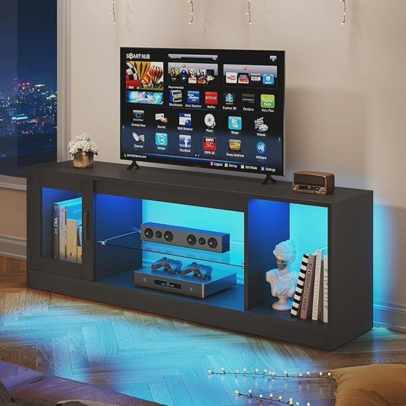 TV Schrank Modern 165cm - Lowboard mit Glasregalen für Wohnzimmer