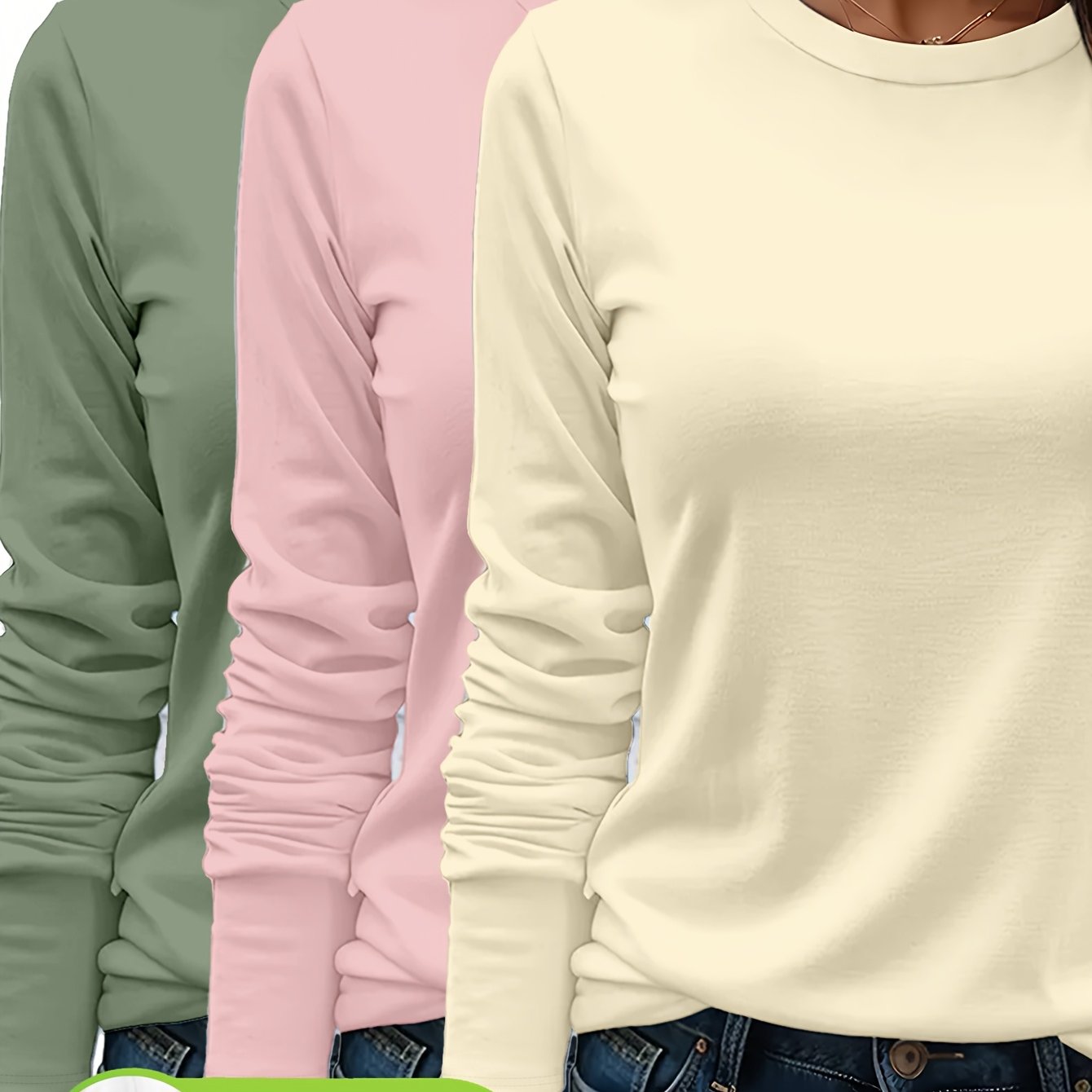 3er-Set Damen Langarmshirts aus 100 % schwerer Baumwolle – weich, langlebig, maschinenwaschbar – unifarben, bequem, für Alltag & jede Saison