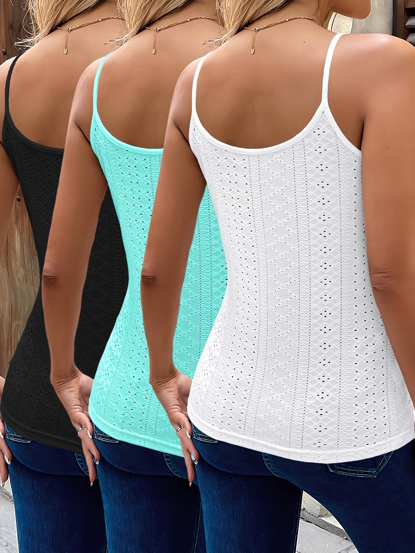 3-teiliges Damen Camisole-Set – Strickoptik mit Spitze, Freizeit & Urlaub Look