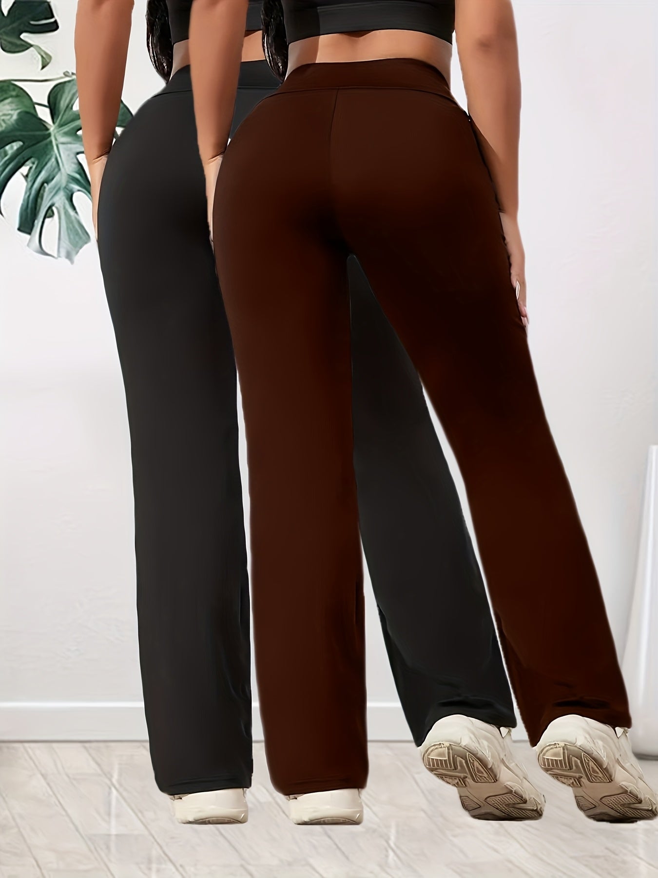 2er - Set Damen High - Waist Weite Flare - Hosen – Dehnbarer Elastikbund, atmungsaktiver lockerer Schnitt für Yoga, Spaziergänge & Freizeit, Olivgrün & Schwarz, Seitentaschen, Ganzjahreskomfort - FUXL - Shopify