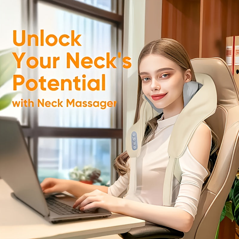 Kabelloses Nackenmassagegerät mit Wärme, 3 Intensitäten & Hands-Free-Tragegurt – ergonomisch & leise