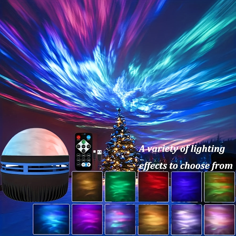 16-Farben LED Polarlicht Projektor – USB Nachtlicht mit Fernbedienung, dimmbar & rotierend – Ambient-Beleuchtung für Zuhause, Party & Geschenkideen