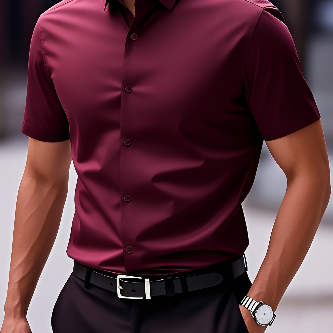 Herren Business-Freizeithemd – Kurzarm, Weiß, Pflegeleicht, Knopfverschluss, klassischer Schnitt, ideal für Büro & Alltag, glatte Struktur