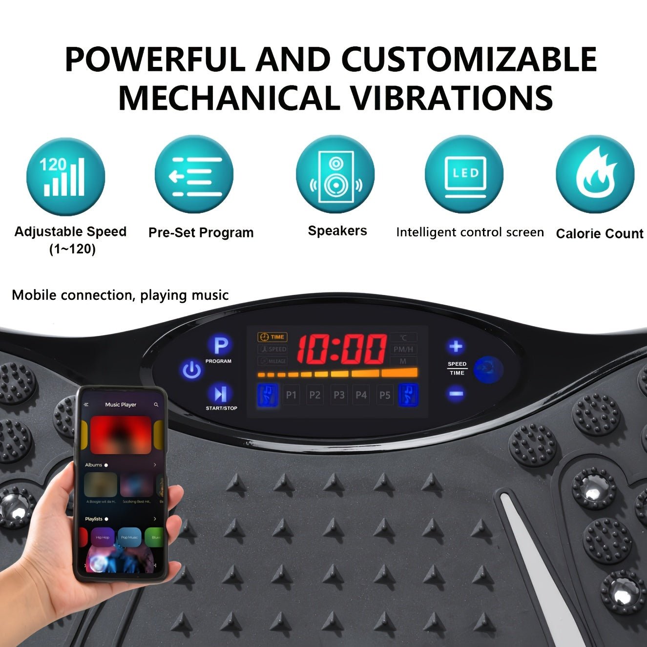 Vibrator, Ganzkörper-Vibrationsplatte mit Widerstandsbändern, leiser Motor mit Geschwindigkeitsregelung, kabelloser Lautsprecher, Fernbedienung, ohne Batterie