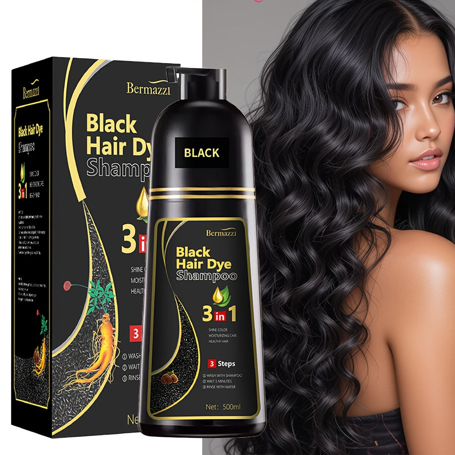 500ml Ginseng Haarfärbe-Shampoo – Pflanzliche Pflege, Grauabdeckung, langanhaltende Farbe, feuchtigkeitsspendend & sanft für Damen & Herren