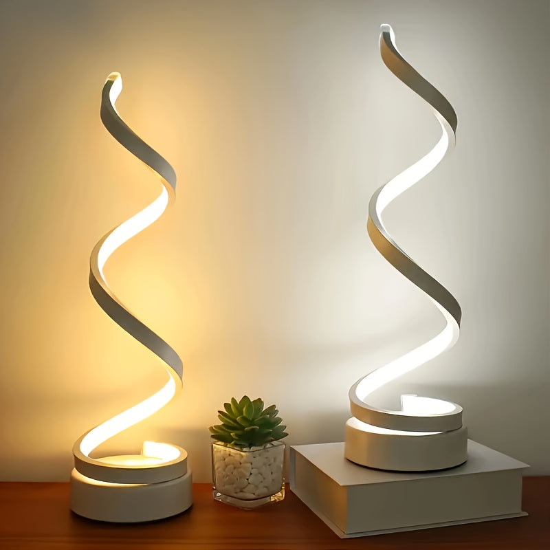 2er-Set Spiral LED Schreibtischlampen – 3 Lichtfarben, USB-betrieben – Modernes Design für Schlafzimmer, Wohnzimmer, Büro & Bar
