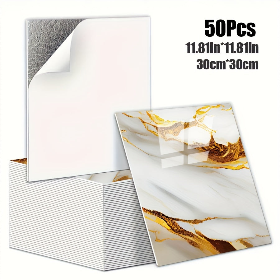 Luxury Marble Wall Panels 47.78×47.78 cm aus 3D-Vinyl, selbstklebend, spritzwassergeschützt und geeignet für Schlafzimmer, Wohnzimmer, Dusche und Bar