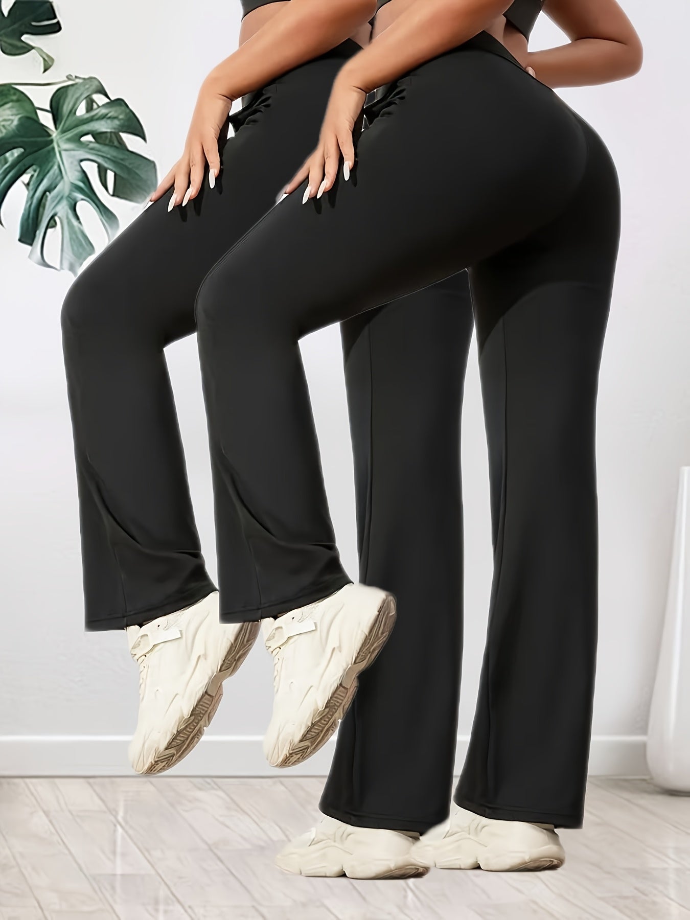 2er - Set Damen High - Waist Weite Flare - Hosen – Dehnbarer Elastikbund, atmungsaktiver lockerer Schnitt für Yoga, Spaziergänge & Freizeit, Olivgrün & Schwarz, Seitentaschen, Ganzjahreskomfort - FUXL - Shopify