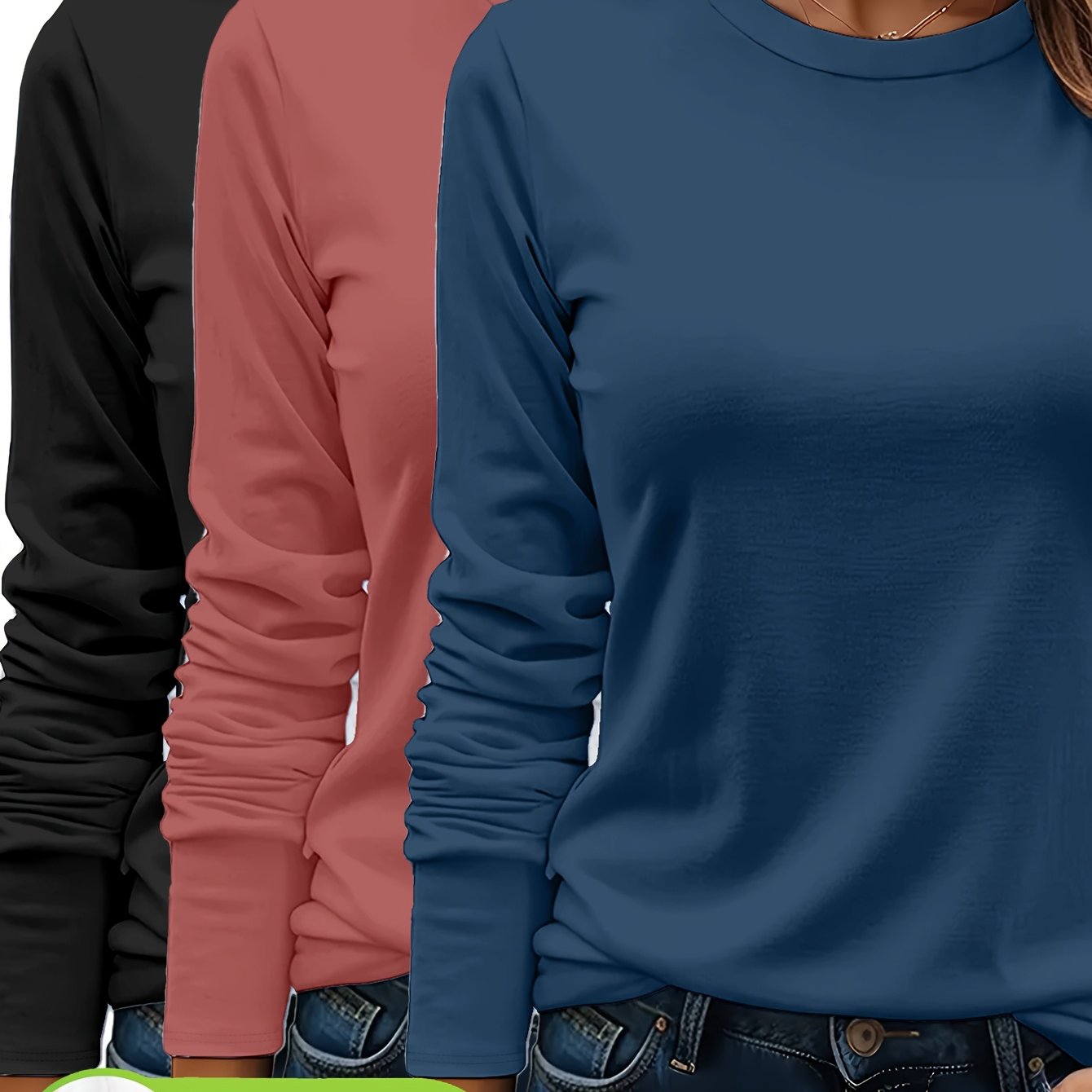 3er - Set Damen Langarmshirts aus 100 % schwerer Baumwolle – weich, langlebig, maschinenwaschbar – unifarben, bequem, für Alltag & jede Saison - FUXL - Shopify