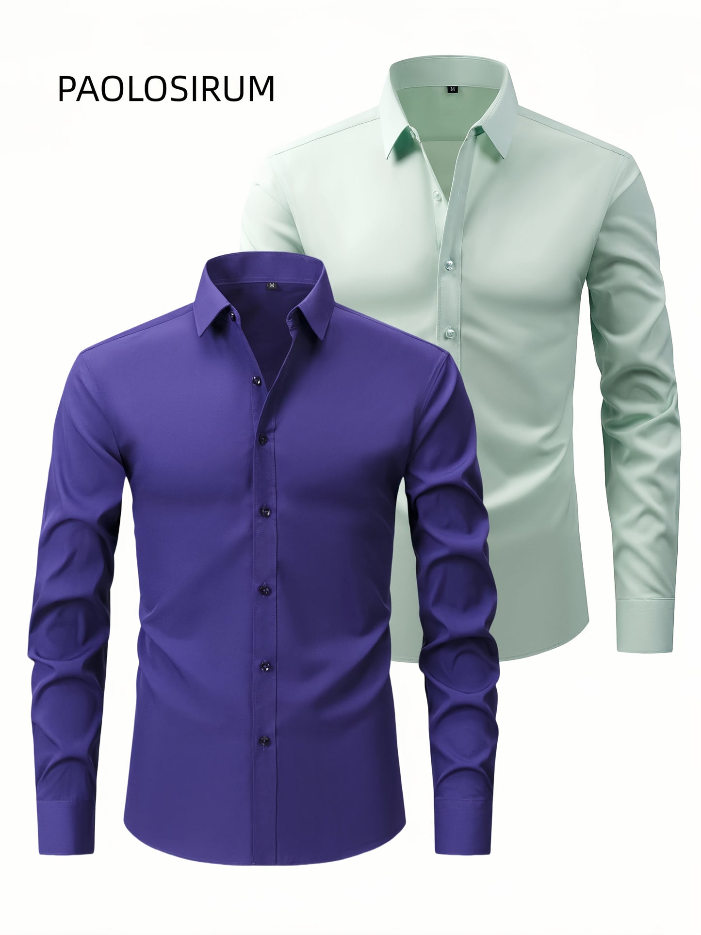 2er-Set Herren-Shirts – Einfarbig, elastisch, Ice-Silk-Stoff, atmungsaktiv & bequem, Business-Casual mit Zwei-in-Eins-Kragen, pflegeleicht