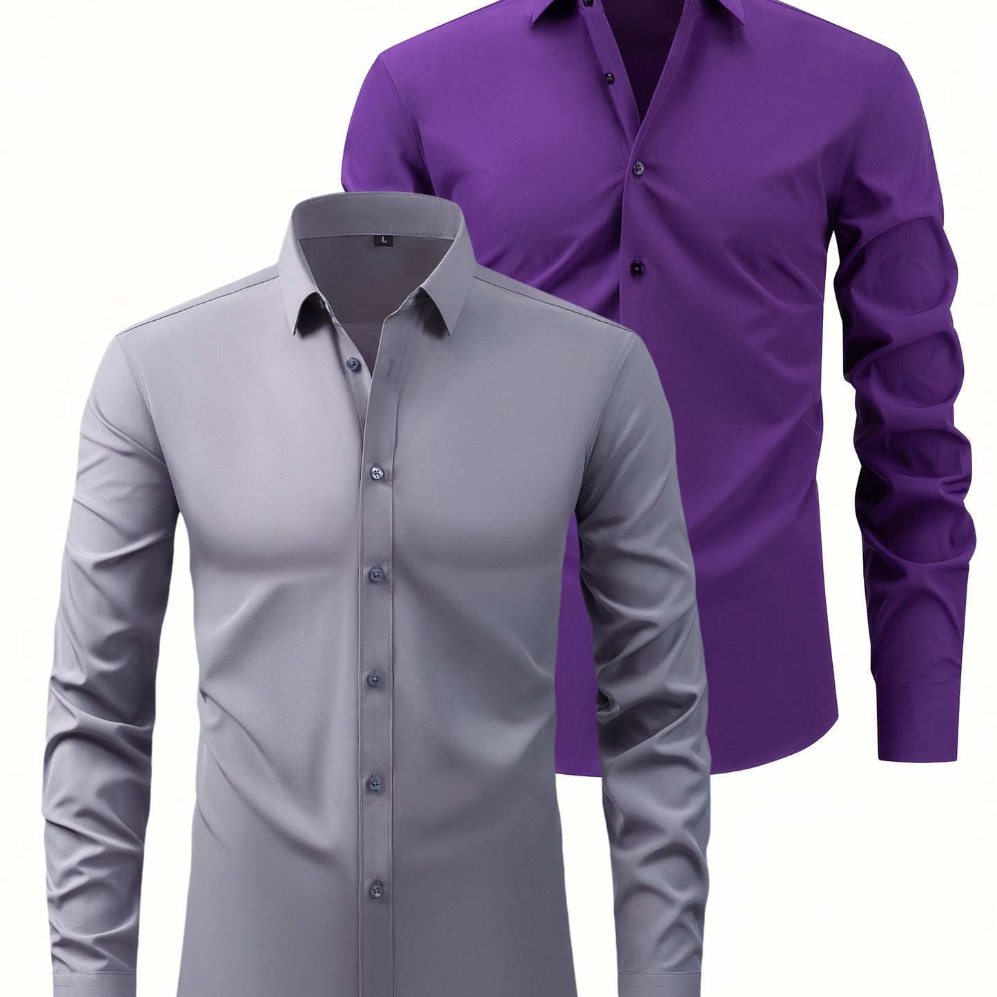 2er-Set Herren-Shirts – Einfarbig, elastisch, Ice-Silk-Stoff, atmungsaktiv & bequem, Business-Casual mit Zwei-in-Eins-Kragen, pflegeleicht