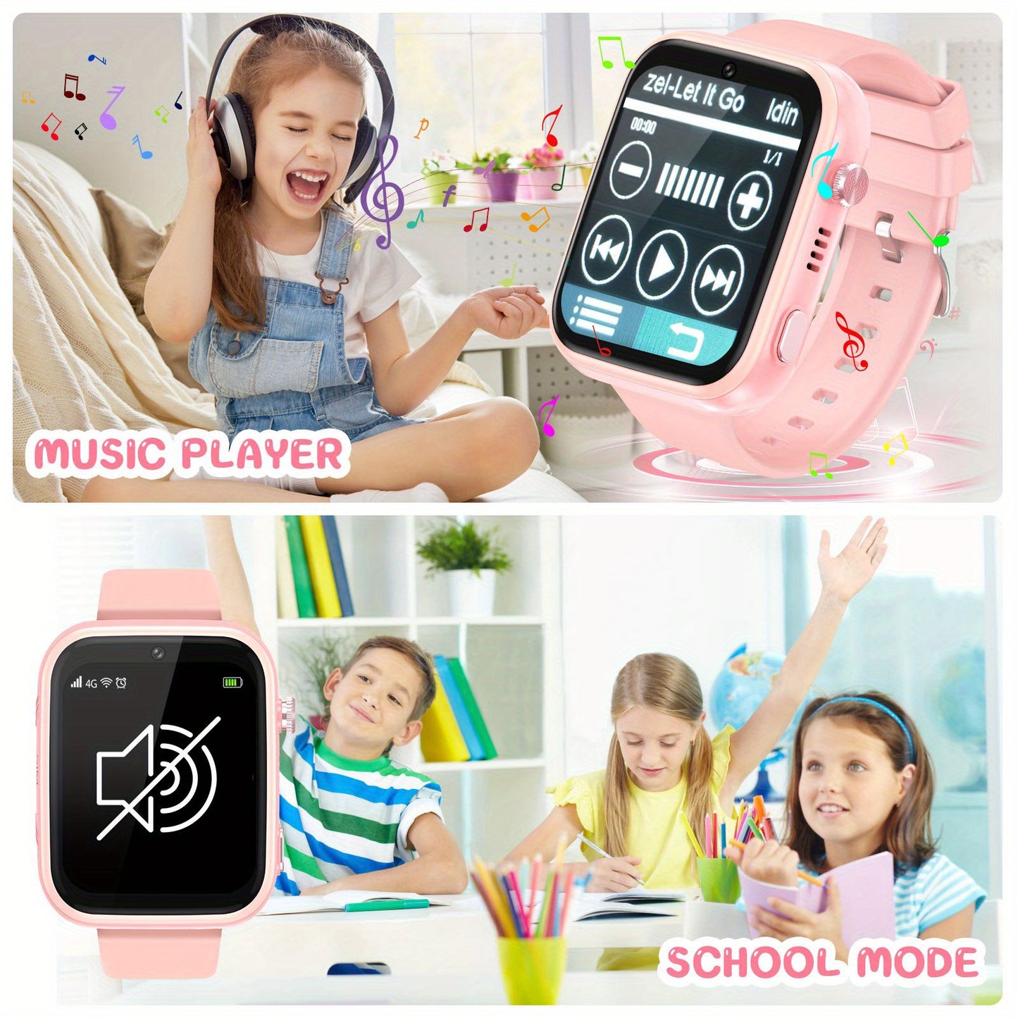 Premium LTE(4G) Smartwatch für Kinder – Android Uhr mit GPS, WLAN, SOS, Musik, ultradünn, mit integrierten Ohrhörern, ideal für Schule & Freizeit
