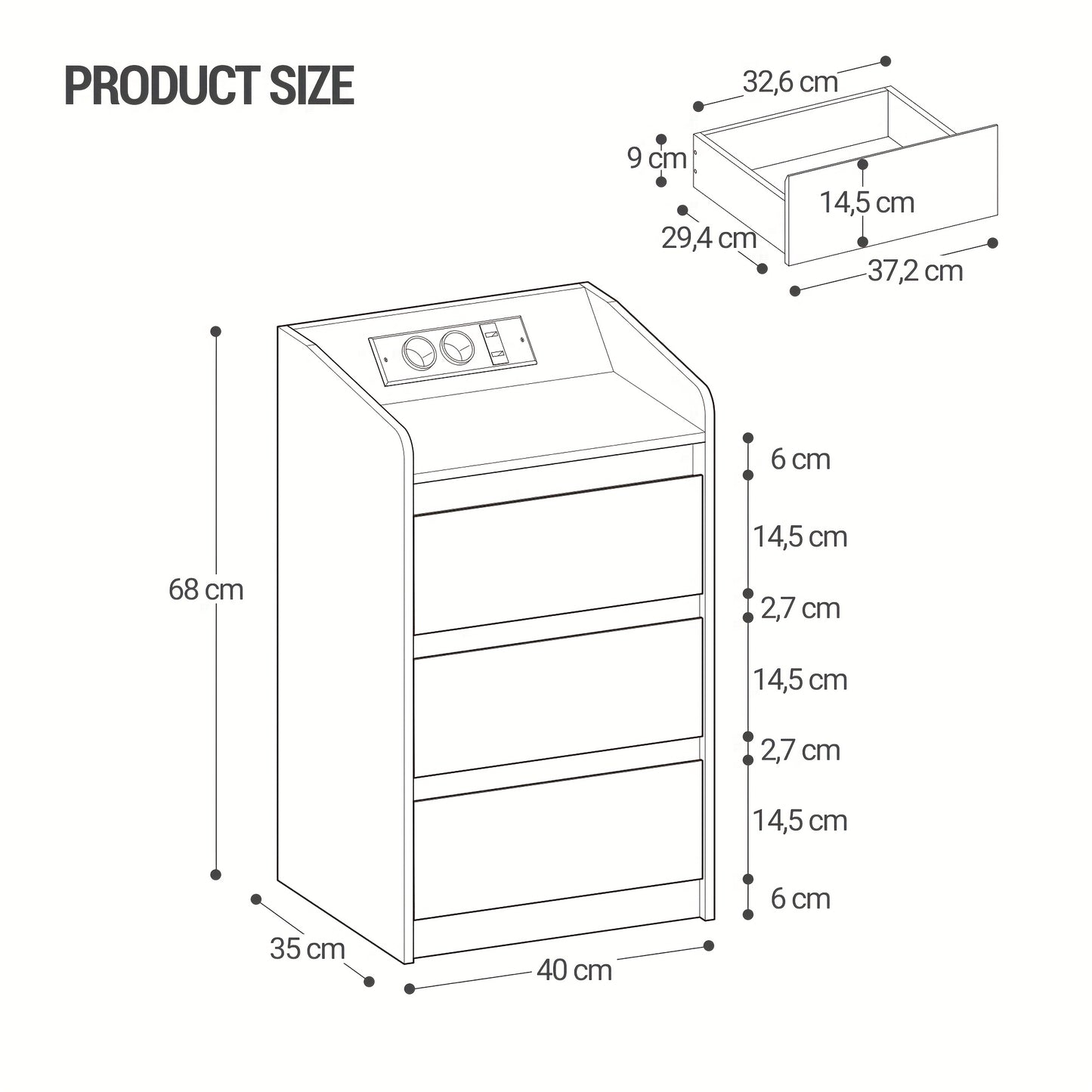 2er-Set Nachttische mit 3 Schubladen, LED-Licht & Ladestation – 2 Steckdosen, 2 USB-Ports, Weiß, ideal für Schlafzimmer & Wohnzimmer, montierbar
