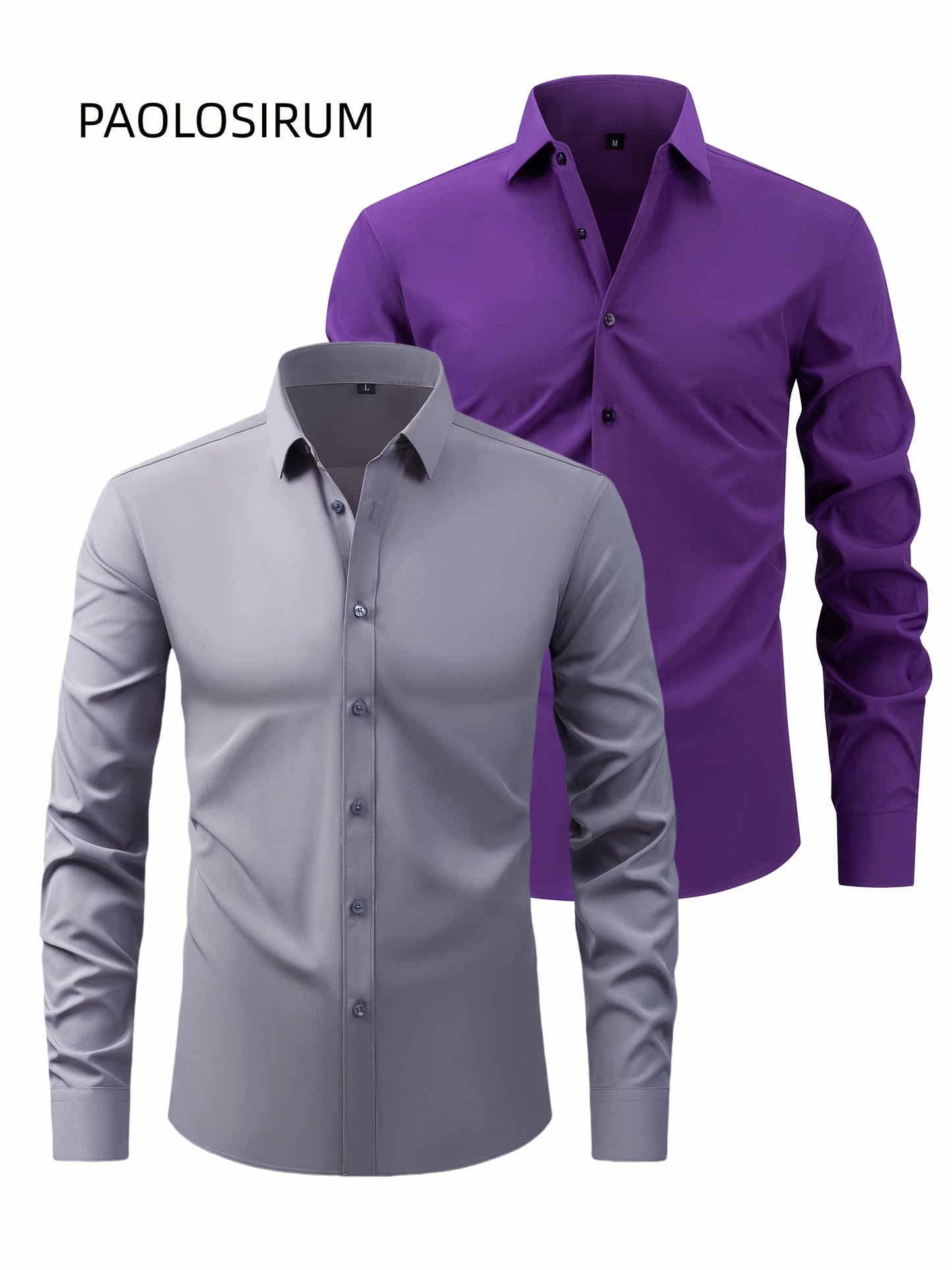 2er-Set Herren-Shirts – Einfarbig, elastisch, Ice-Silk-Stoff, atmungsaktiv & bequem, Business-Casual mit Zwei-in-Eins-Kragen, pflegeleicht