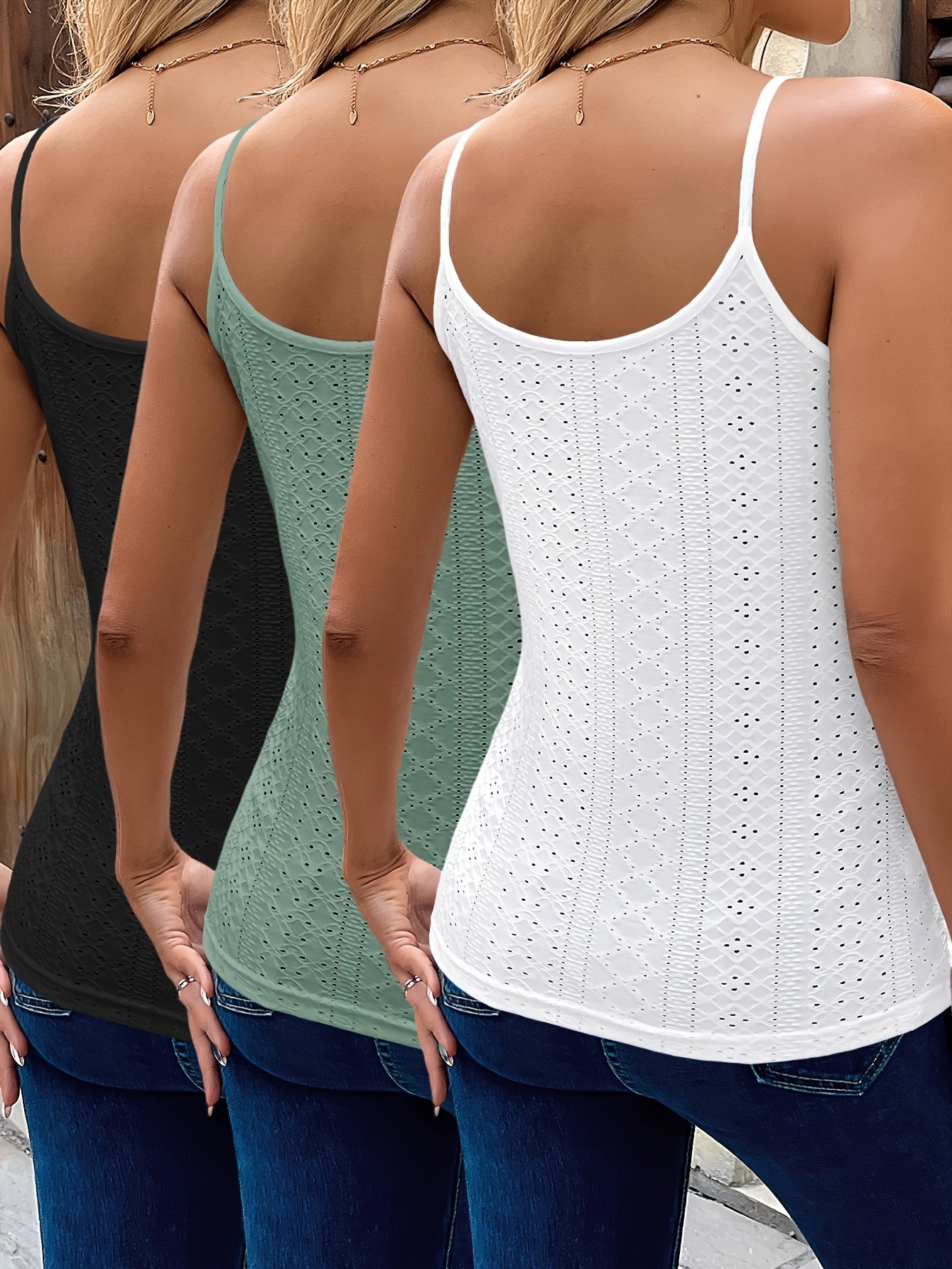 3-teiliges Damen Camisole-Set – Strickoptik mit Spitze, Freizeit & Urlaub Look